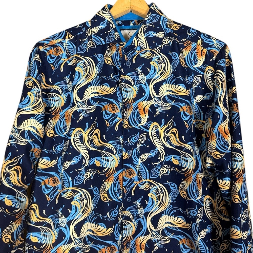 Suslo Couture long sleeve shirt with bird print Slim Fit Size Large